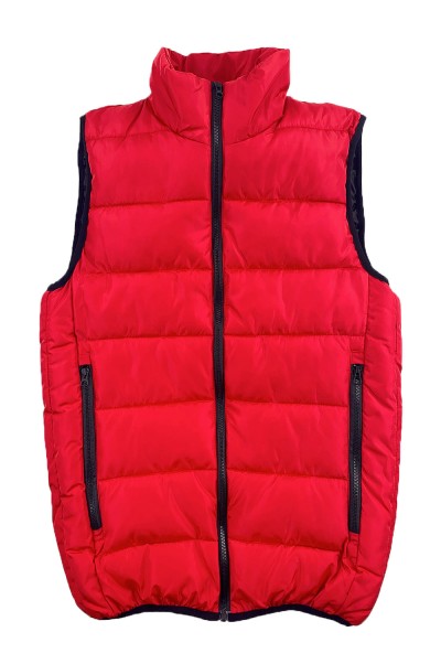 大量訂做夾棉馬甲外套  個人設計紅色拉鏈袋口夾棉外套  馬甲外套供應商 SKVM014 45度照